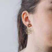 Orecchini pendenti a fiore - 34x22 mm in acciaio inossidabile Dorato - Rosa x2