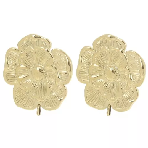Orecchini a fiore 25 mm ad anello aperto - Acciaio inossidabile 304L Dorato x2