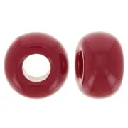Perles rondelles gros trous 9.5 mm en résine opaque - Rouge carmin x10