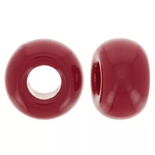 Perle in resina opaca a foro largo da 9,5 mm- Rosso Carmine x10