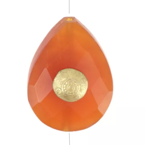 Perla a goccia modello etnico 17x13 mm pietra semipreziosa colorata Dorato con oro fino x1
