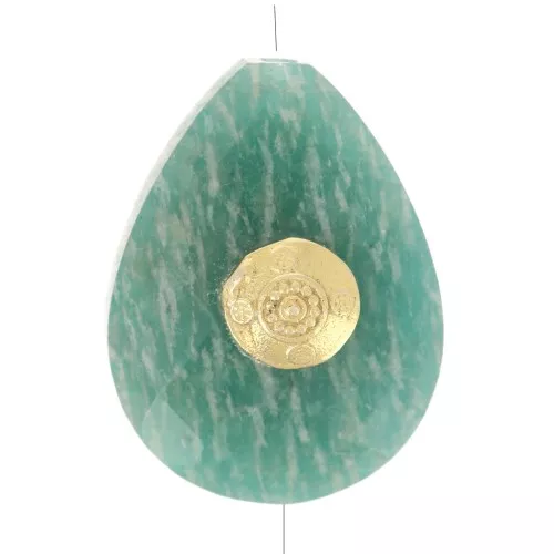 Perla a goccia con motivo etnico 17x13 mm Pietra amazzonica - Dorato con oro fino x1
