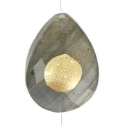 Perla a forma di goccia etnica 14x10 mm - Labradorite - Dorato con oro fino x1