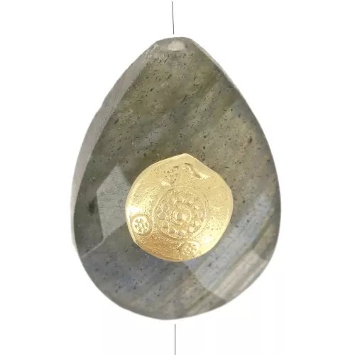 Perla a forma di goccia etnica 14x10 mm - Labradorite - Dorato con oro fino x1
