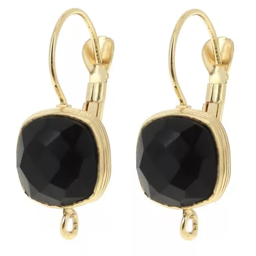 Dormeuses quadrate arrotondate 26x11,5 mm con pietra semipreziosa Black Onyx - Dorato con oro fino x2