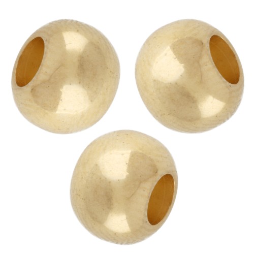 Perla rotonda appiattita 8x6 mm - foro largo - Dorata con oro fino x5