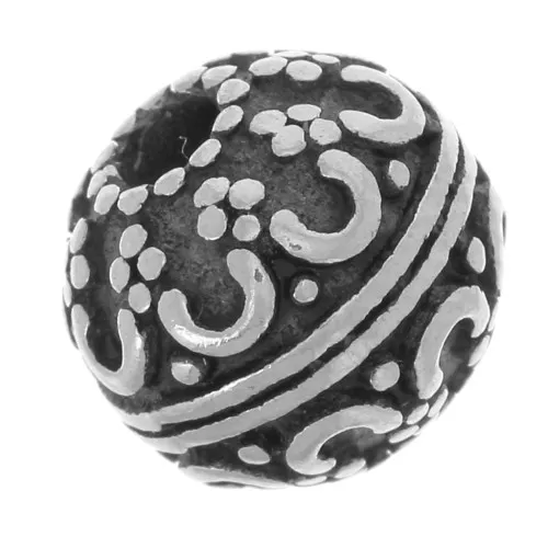 Perla rotonda appiattita da 8 mm - motivo floreale - acciaio inossidabile 304L x1