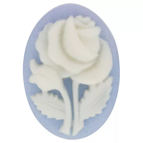 Cammeo in resina 18x13 mm - Motivo rosa - Azzurro x1