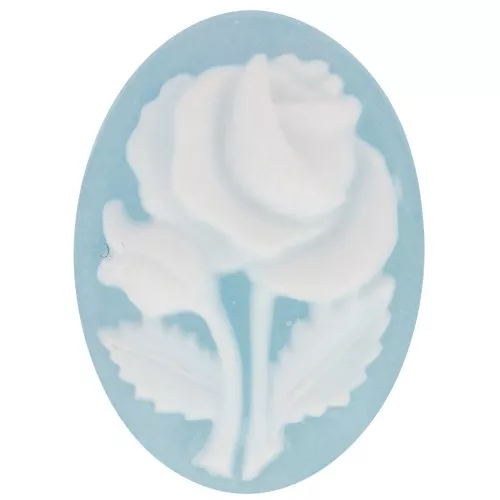 Cammeo in resina 18x13 mm - Motivo rosa - Azzurro x1