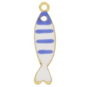 Ciondolo a forma di pesce a strisce 26,5x7 mm con resina epossidica - Dorato - Blu - Bianco x1|raw }}