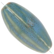 Perla di ceramica a oliva, motivo a strisce 40x20 mm - Blu - Beige - Marrone screziato x1|raw }}