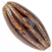 Perla olivacea striata 40x20 mm - Godron - in ceramica - Marrone - Beige x1