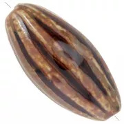 Perla olivacea striata 40x20 mm - Godron - in ceramica - Marrone - Beige x1