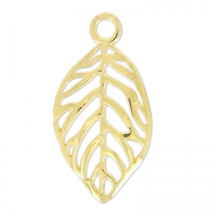Ciondolo foglia 30x16 mm Dorato con oro fino x1