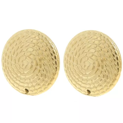 Orecchini tondi testurizzati da 24 mm con un foro - Acciaio inossidabile 304L Dorato x2