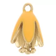 Ciondolo fiore in resina epossidica 12x8 mm - Acciaio inossidabile 304L Dorato - Arancione x1