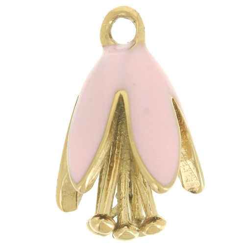 Ciondolo a fiore in resina epossidica 12x8 mm - Acciaio inossidabile 304L Dorato - Rosa chiaro