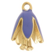 Ciondolo fiore in resina epossidica 12x8 mm - Acciaio inossidabile 304L Dorato - Blu reale|raw }}