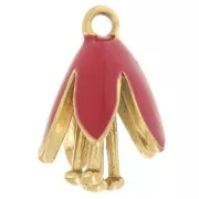 Ciondolo a fiore in resina epossidica 12x8 mm - Acciaio inossidabile 304L Dorato - Rosso x1