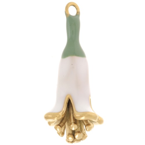 Pendente a fiore in resina epossidica 23x11 mm - Acciaio inossidabile 304L Dorato - Bianco x1