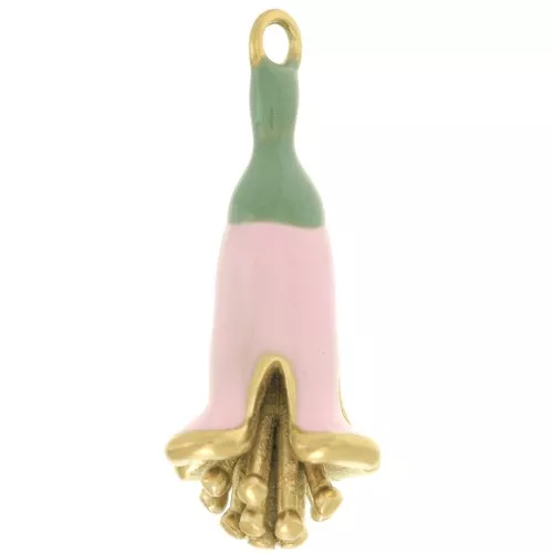 Pendente a fiore in resina epossidica 23x11 mm - Acciaio inossidabile 304L Dorato - Rosa chiaro