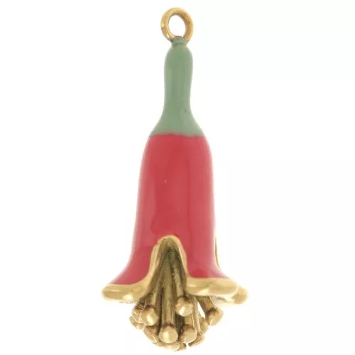 Pendente a forma di fiore in resina epossidica 23x11 mm - Acciaio inossidabile 304L Dorato - Rosso x1