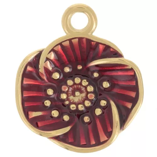 Ciondolo a fiore 17,5 mm in resina epossidica - Acciaio inossidabile 304L Dorato - Rosso trasparente x1