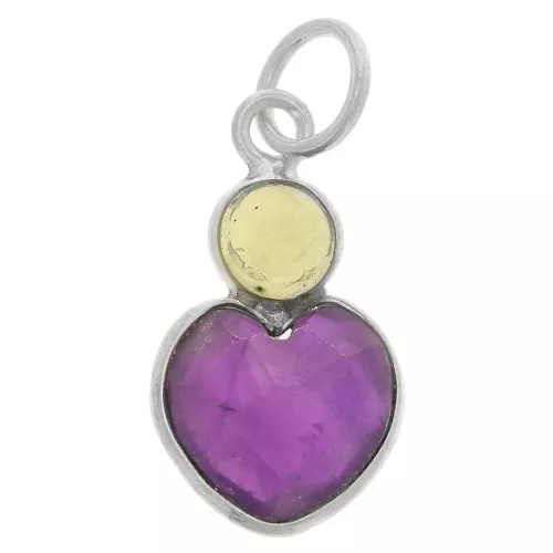 Pendente a cuore in ametista 9x9 mm con cabochon di peridoto 4 mm - Argento 925 x1