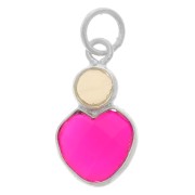 Pendente a cuore 9x9 mm in calcedonio rosa e pietra di luna cabochon 4mm - Argento 925|raw }}