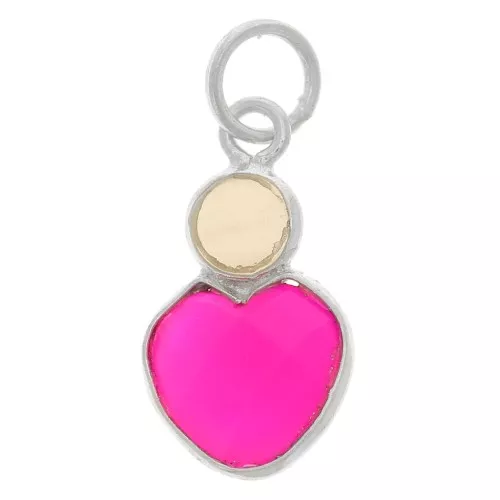 Pendente a cuore 9x9 mm in calcedonio rosa e pietra di luna cabochon 4mm - Argento 925