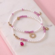 Pendente a cuore 9x9 mm in calcedonio rosa e pietra di luna cabochon 4mm - Argento 925