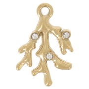 Ciondolo in corallo 13x9 mm con strass - Acciaio inossidabile 304 Dorato x1