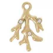 Ciondolo in corallo 13x9 mm con strass - Acciaio inossidabile 304 Dorato x1