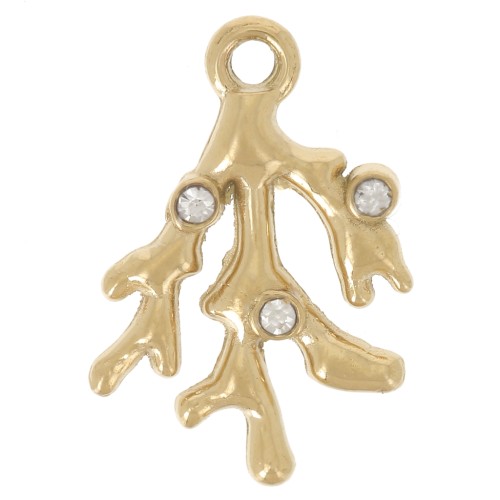 Ciondolo in corallo 13x9 mm con strass - Acciaio inossidabile 304 Dorato x1