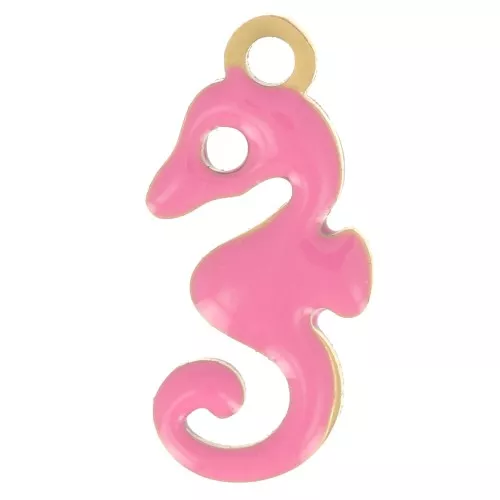Ciondolo cavalluccio marino 12x6 mm con resina epossidica - Acciaio inossidabile 304L Dorato - Rosa x1