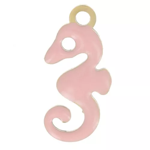 Ciondolo cavalluccio marino 12x6 mm con resina epossidica - Acciaio inossidabile 304L Dorato - Rosa chiaro