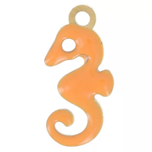 Ciondolo a forma di cavalluccio marino 12x6 mm con resina epossidica - Acciaio inossidabile 304L Dorato - Arancione x1