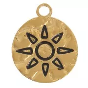 Ciondolo rotondo martellato 12 mm motivo sole - Acciaio inossidabile 304L Dorato x1
