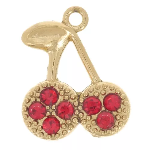 Ciondolo 13x11 mm con strass - Acciaio inossidabile 304L Dorato - Rosso x1