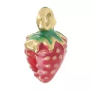 Pendenti - Abbellimenti - Ciondolo fragola 11x6 mm con resina - Acciaio inox304L Dorato - Rosso x1 Ciondolo fragola 11x6 mm con resina - Acciaio inox304L Dorato - Rosso x1