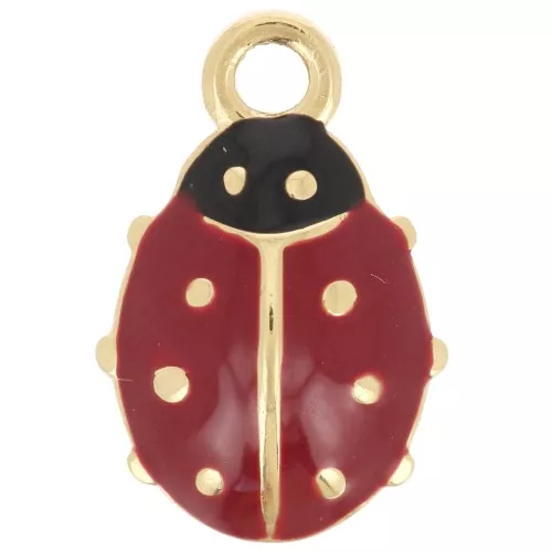 Ciondolo Coccinella 15x10mm in resina epossidica - Acciaio inossidabile 304L Dorato - Rosso x1