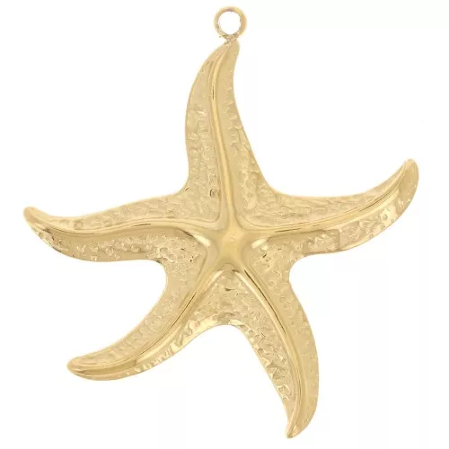 Pendenti a forma di stella marina 38x34,5 mm martellati - Acciaio inossidabile 304L Dorato x2