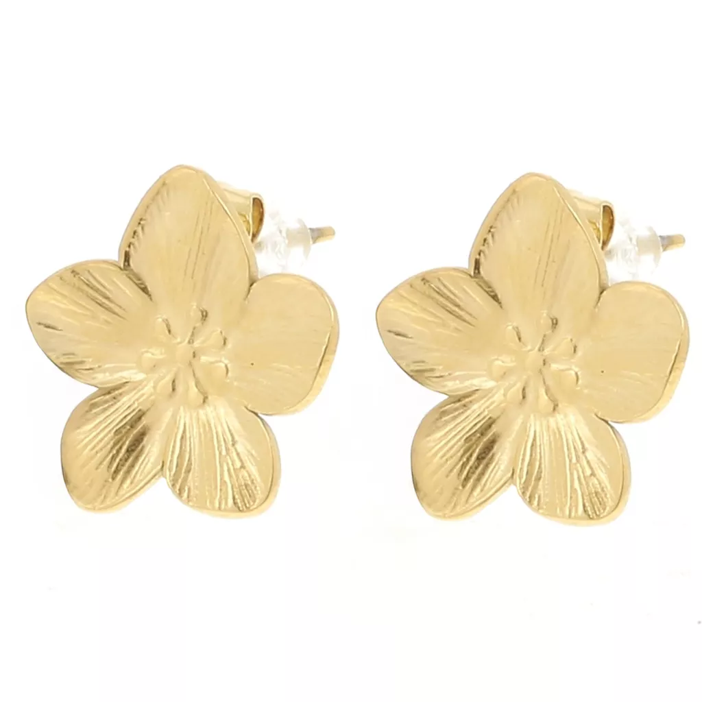 Vogem Orecchini A Fiore In Acciaio Inox Oro Con Perla - Eleganti E Ipoallergenici - 3