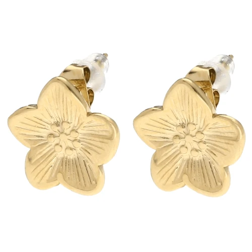 Orecchini perno con fiori di ciliegio da 13 mm - Acciaio inossidabile 304L Dorato x2