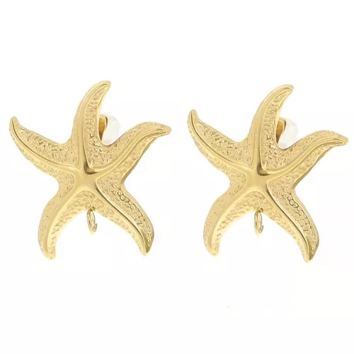 Orecchini a stella marina 20 mm martellati - Acciaio inossidabile 304L Dorato x2