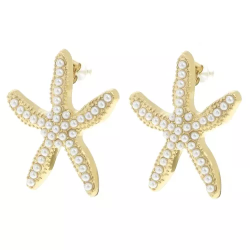 Orecchini a stella marina 35x30mm imitazione madreperla - Acciaio inossidabile 304L Dorato x2