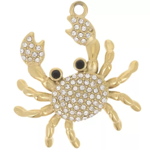 Pendente a forma di granchio 29,5x28,5 mm con strass - Acciaio inossidabile 304L Dorato x1