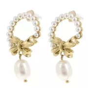 Orecchini a cerchio con nodo 35x20 mm Perla d'acqua dolce Acciaio inossidabile 304L Dorato x2