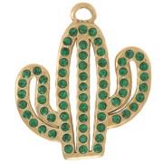 Ciondolo a forma di cactus 21x18,5 mm con strass - Acciaio inossidabile 304L Dorato - Verde x1