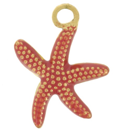 Ciondolo a forma di stella marina 17x14 mm con resina epossidica - Acciaio inossidabile 304L Dorato - Rosso x1